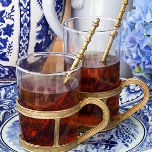 Black tea blue and white china 