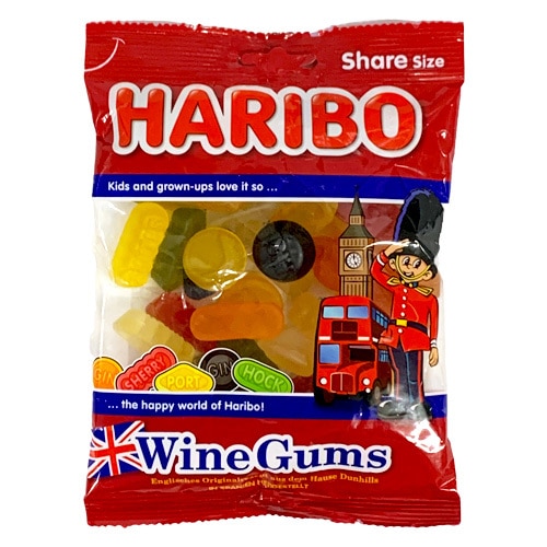Haribo British Wine Gummies in bag 7 oz.