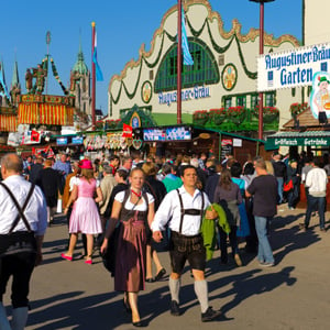 Oktoberfest visitors by the Augustiner tent