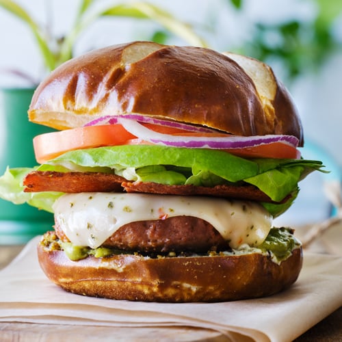 A Vegan and Vegetarian Favorite - Veggie Burger on Pretzel Roll