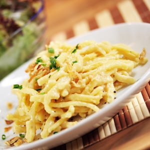 Spaetzle with a Cheesy Topping and Sauerkraut