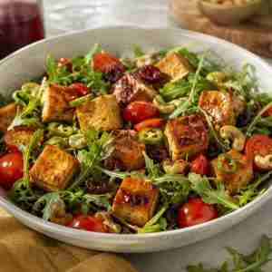 Arugula Tomato Salad with Glazed Tofu