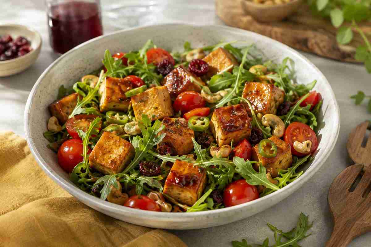 Arugula Tomato Salad with Glazed Tofu