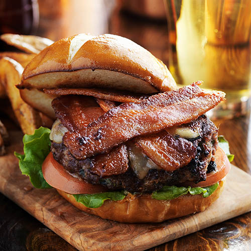 bacon burger with pretzel bun