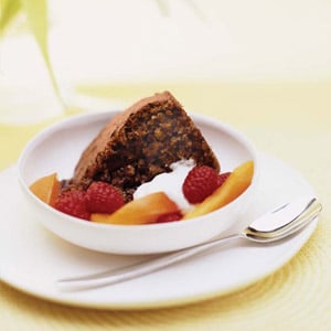 Chocolate Pumpernickel Pudding with Raspberry Apricot Compote