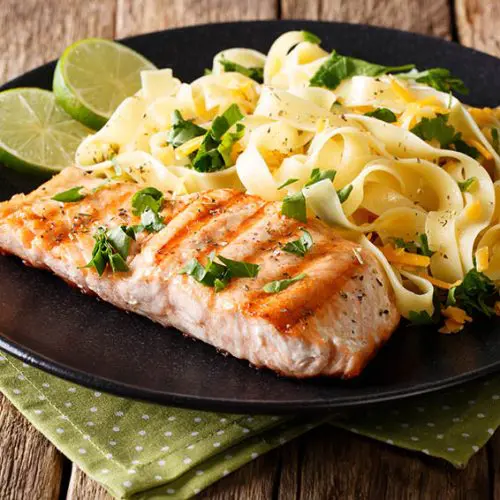 Zesty Grilled Salmon with Creamy Noodles & Vegetables - Germanfoods.org