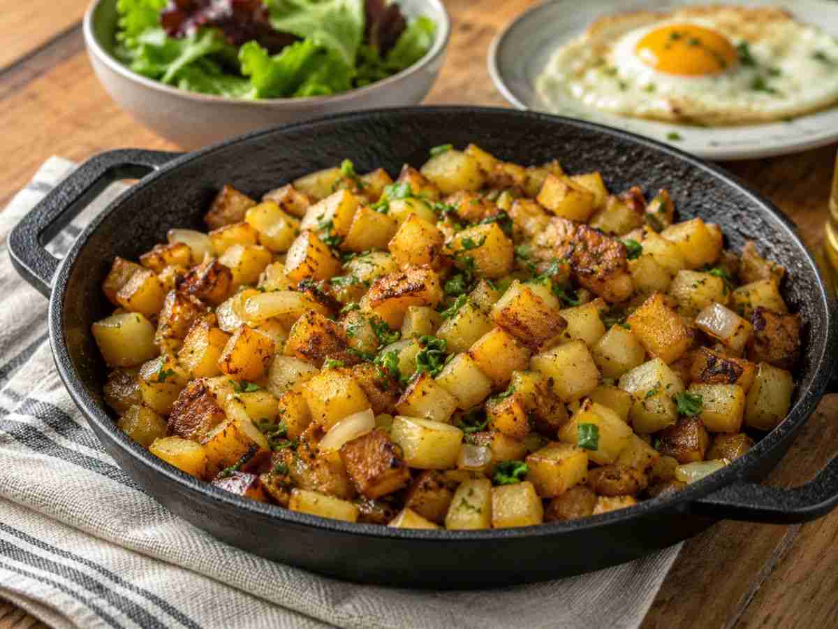 Kerschdscher Saarland-style diced fried potatoes sautéed in hot fat with herbs and crisp golden edges