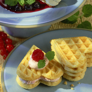 Almond Waffles with Raspberry Cream