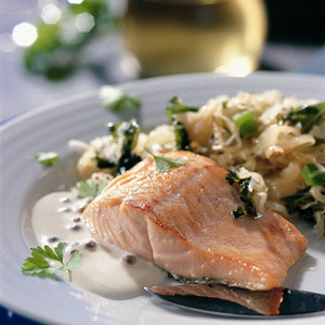 Salmon With Sauerkraut and Cabbage