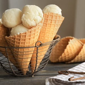 Waffle Cones with Vanilla Ice Cream